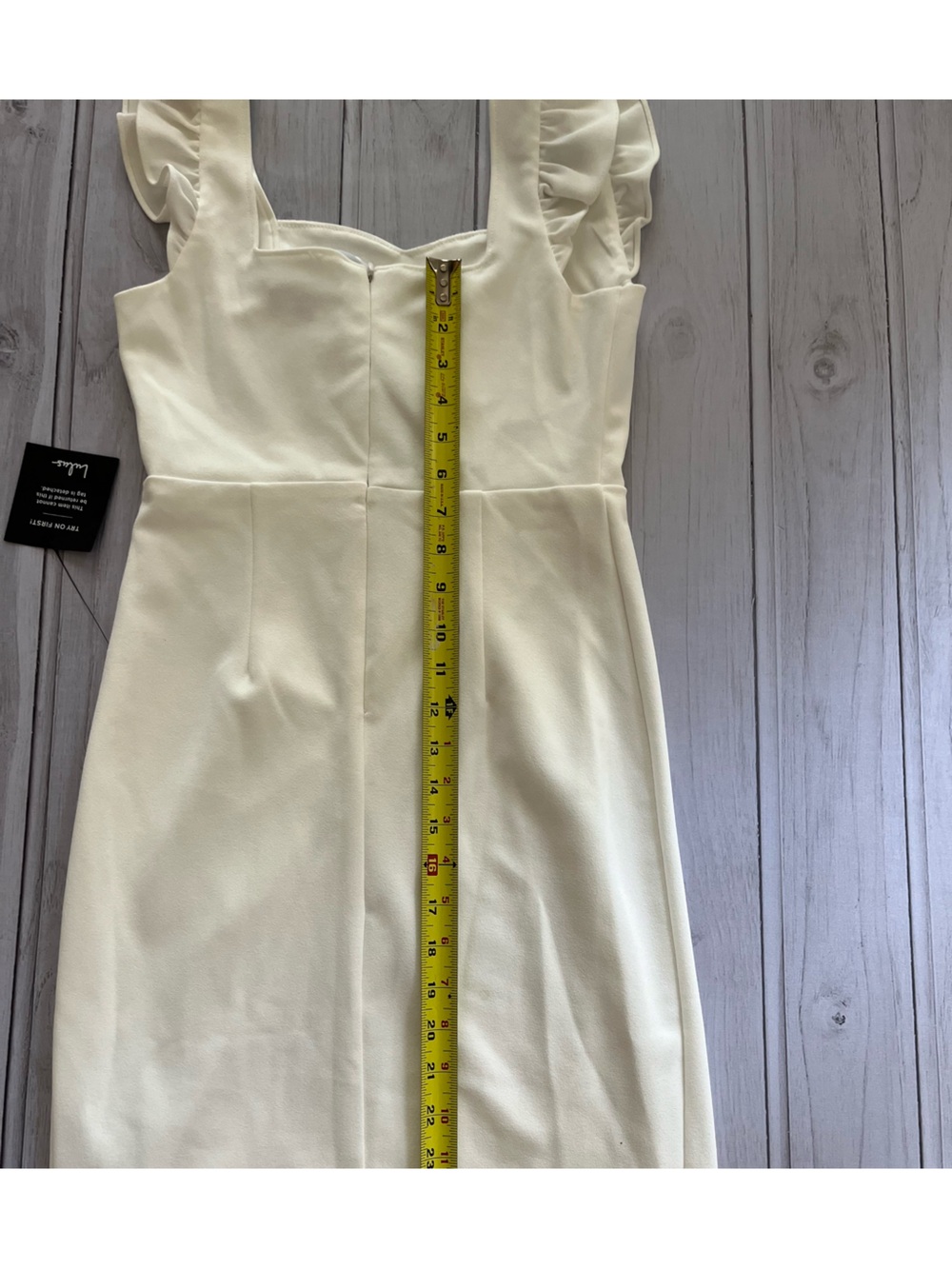 New Lulu’s White Square-Neck sweetheart ruffle bodycon mini dress. Small - Picture 13 of 14